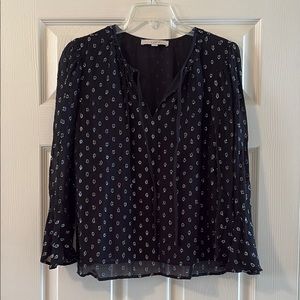 Loft Black 3/4 Sleeve Relaxed Blouse with Mandarin Collar